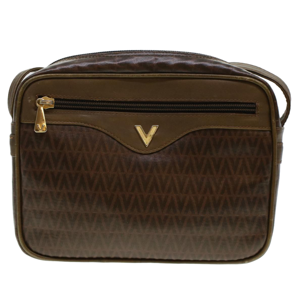 VALENTINO Shoulder Bag Coated Canvas Brown Auth am4340