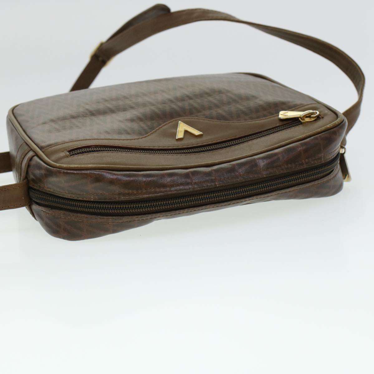 VALENTINO Shoulder Bag Coated Canvas Brown Auth am4340