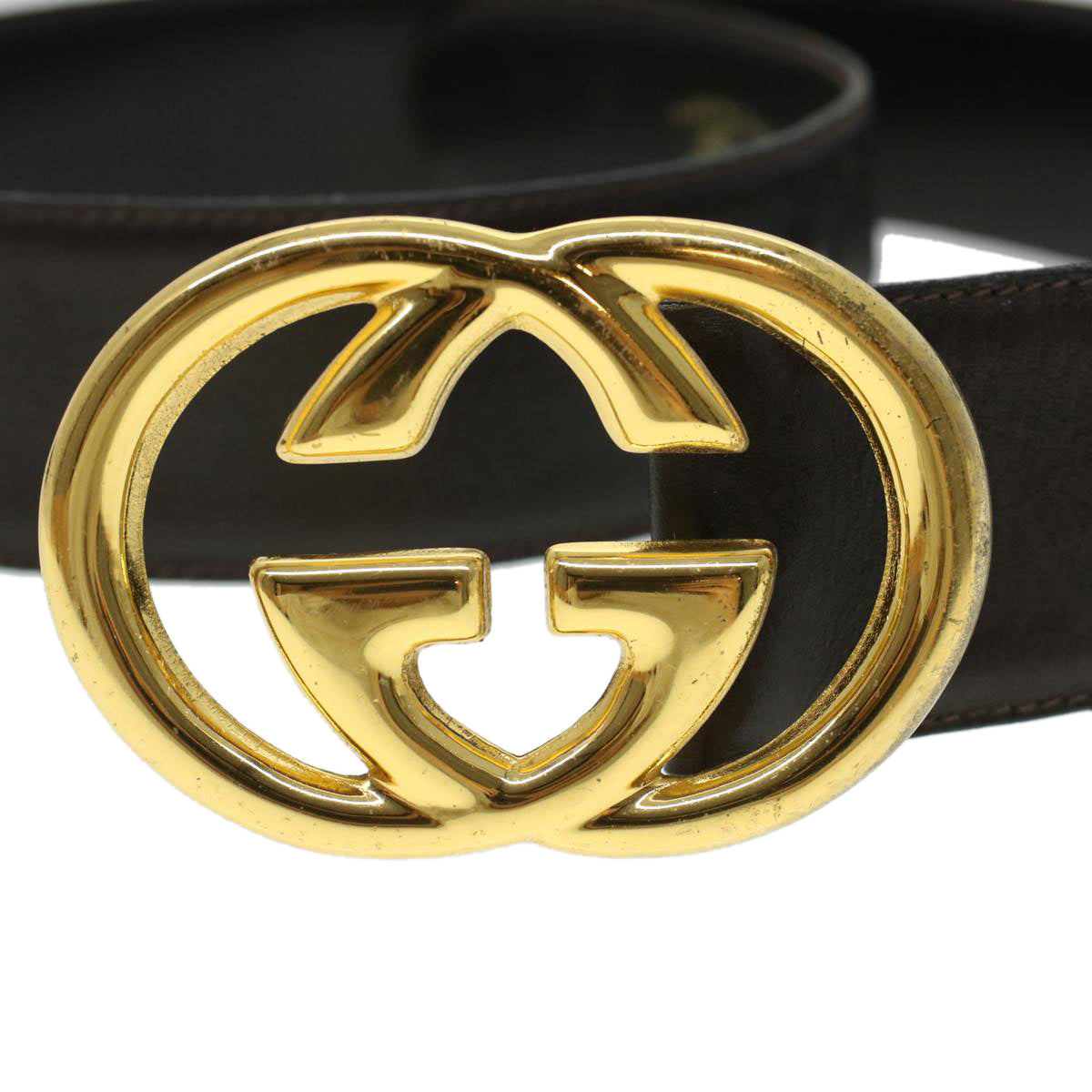 GUCCI Belt Leather 33.1"" Brown 52808/75 Auth am4354