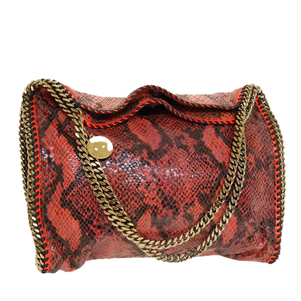 Stella MacCartney Python Chain Shoulder Bag Leather Red Auth am4359