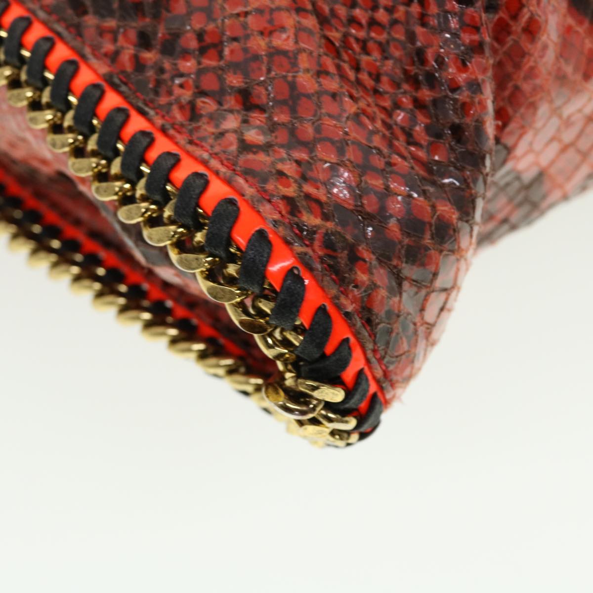 Stella MacCartney Python Chain Shoulder Bag Leather Red Auth am4359