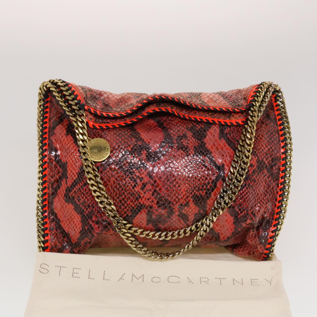 Stella MacCartney Python Chain Shoulder Bag Leather Red Auth am4359