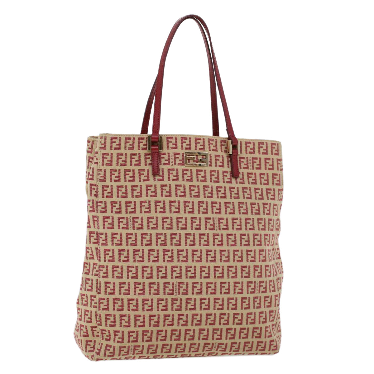 FENDI Zucchino Canvas Tote Bag Red Auth am4379