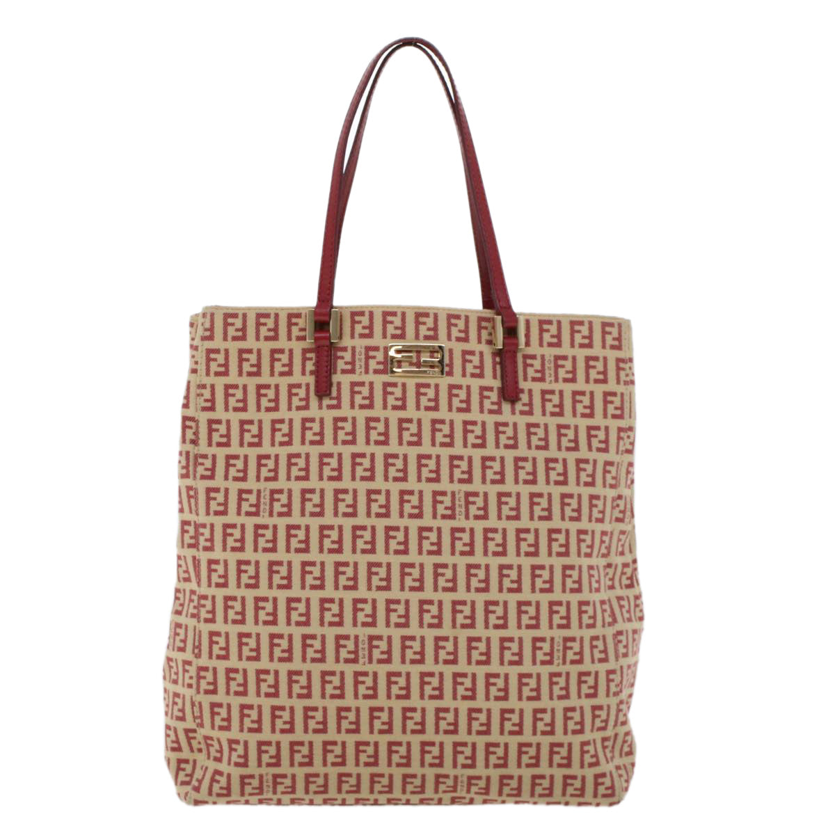 FENDI Zucchino Canvas Tote Bag Red Auth am4379