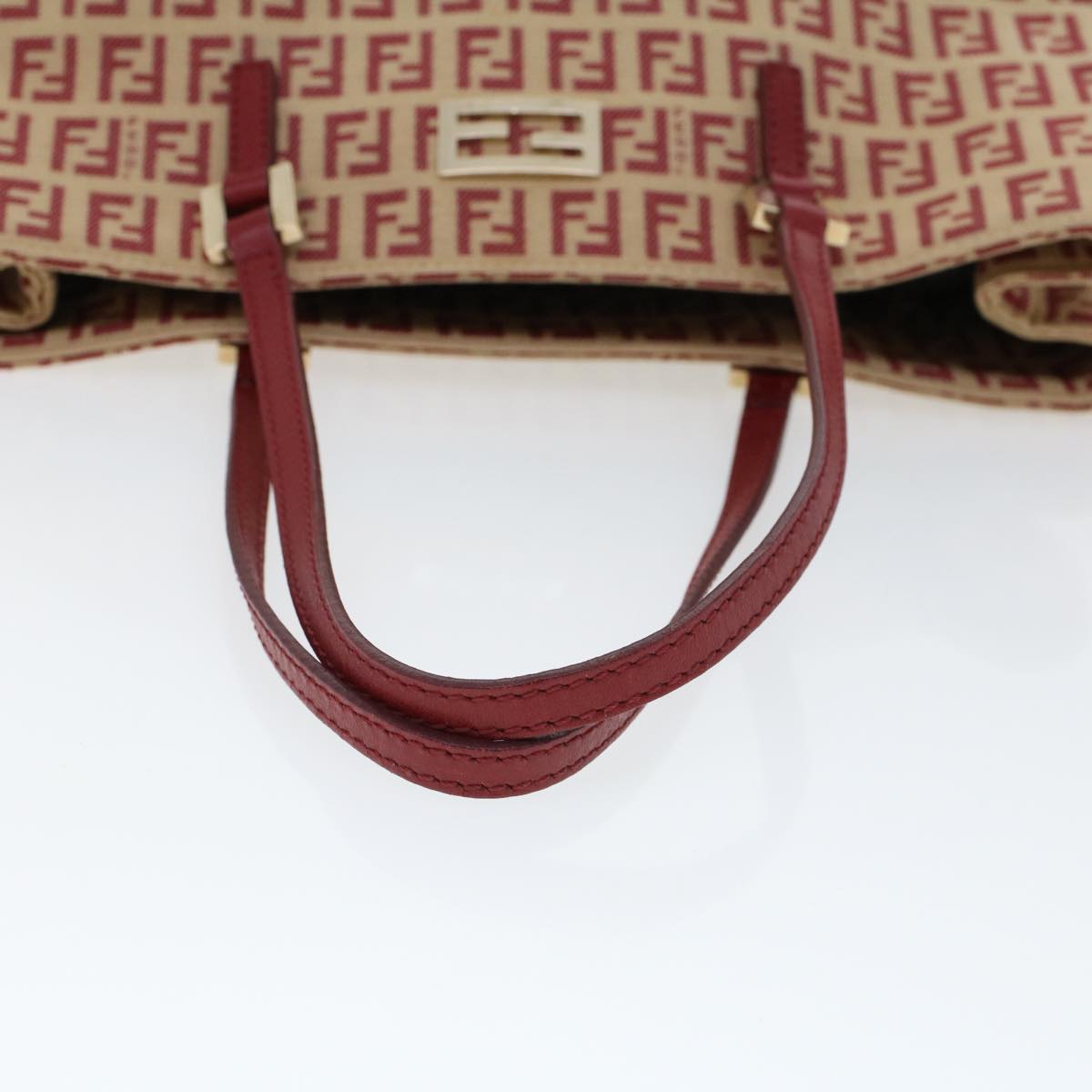 FENDI Zucchino Canvas Tote Bag Red Auth am4379