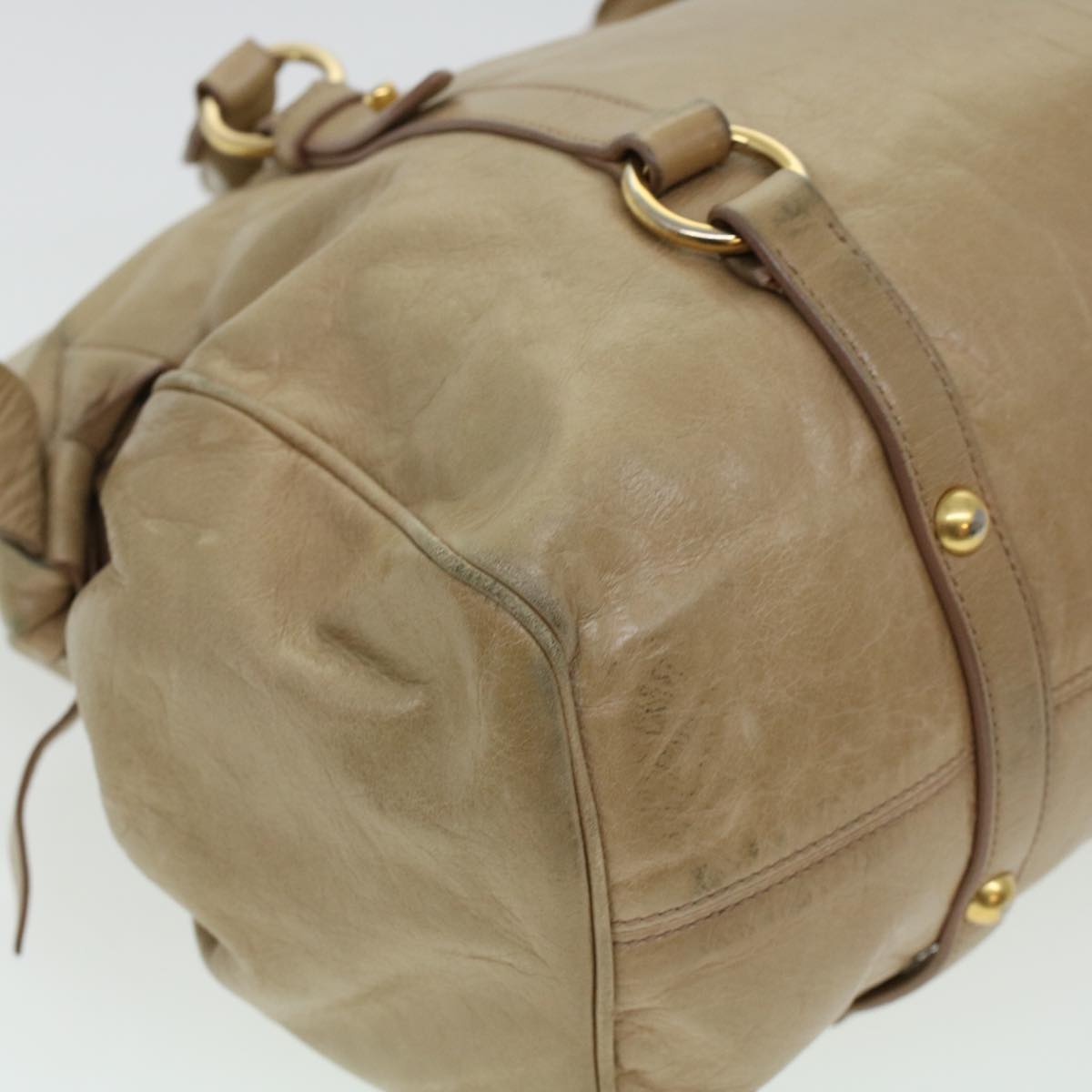 Miu Miu Shoulder Bag Leather 2way Beige Auth am4381