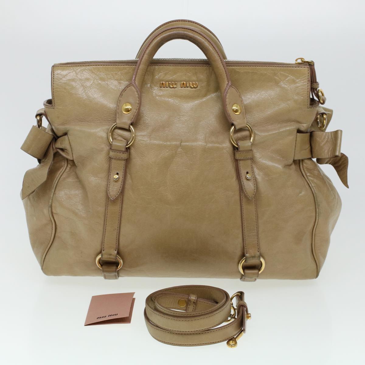 Miu Miu Shoulder Bag Leather 2way Beige Auth am4381