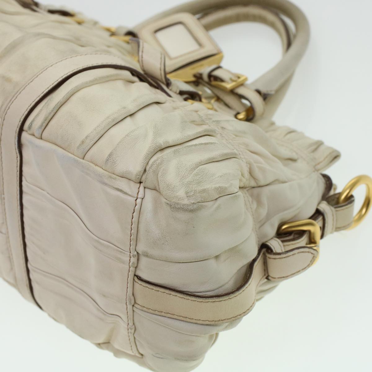 PRADA Hand Bag Leather Beige Auth am4391
