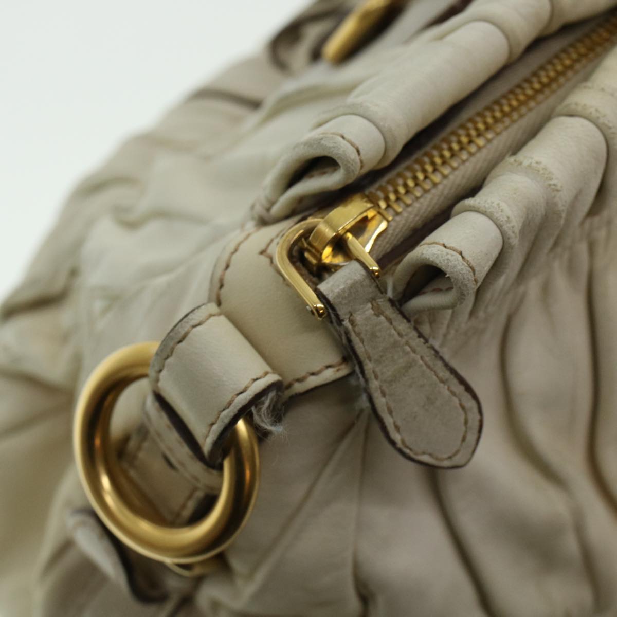 PRADA Hand Bag Leather Beige Auth am4391