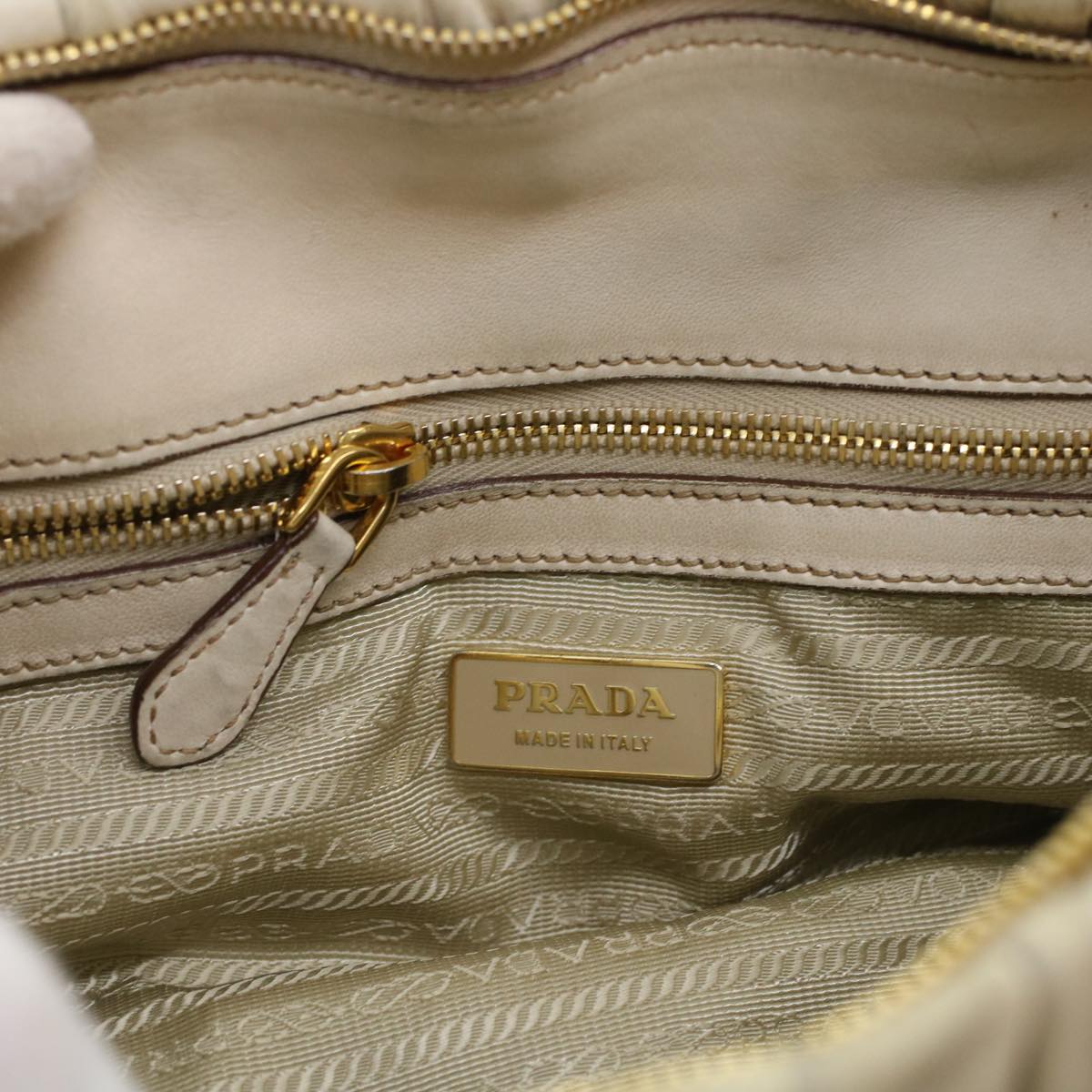 PRADA Hand Bag Leather Beige Auth am4391