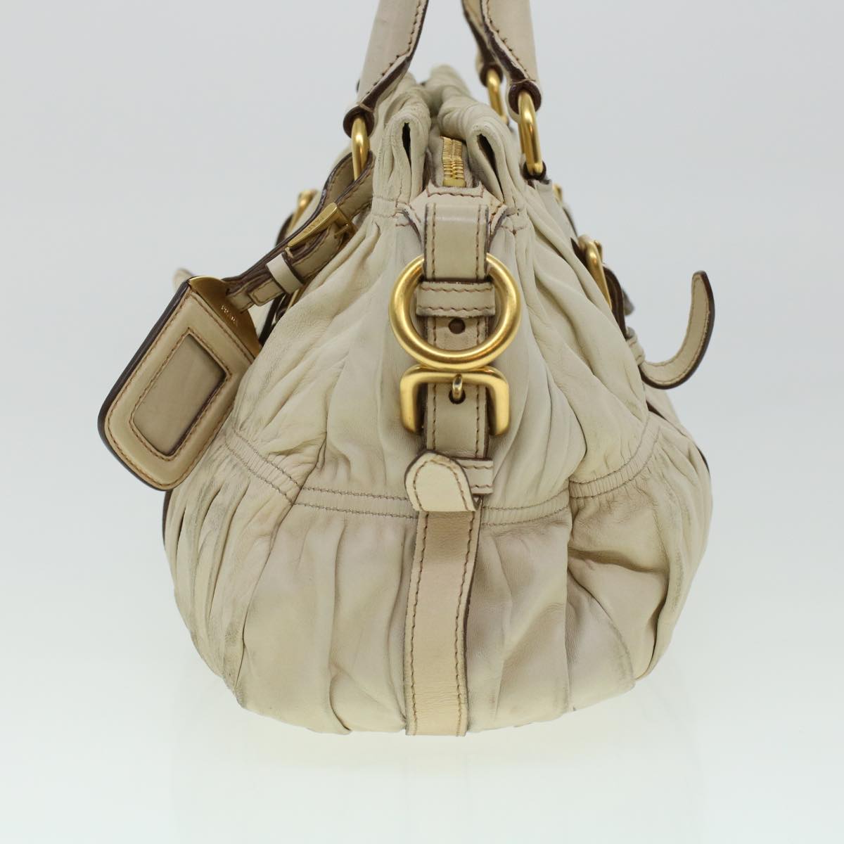 PRADA Hand Bag Leather Beige Auth am4391