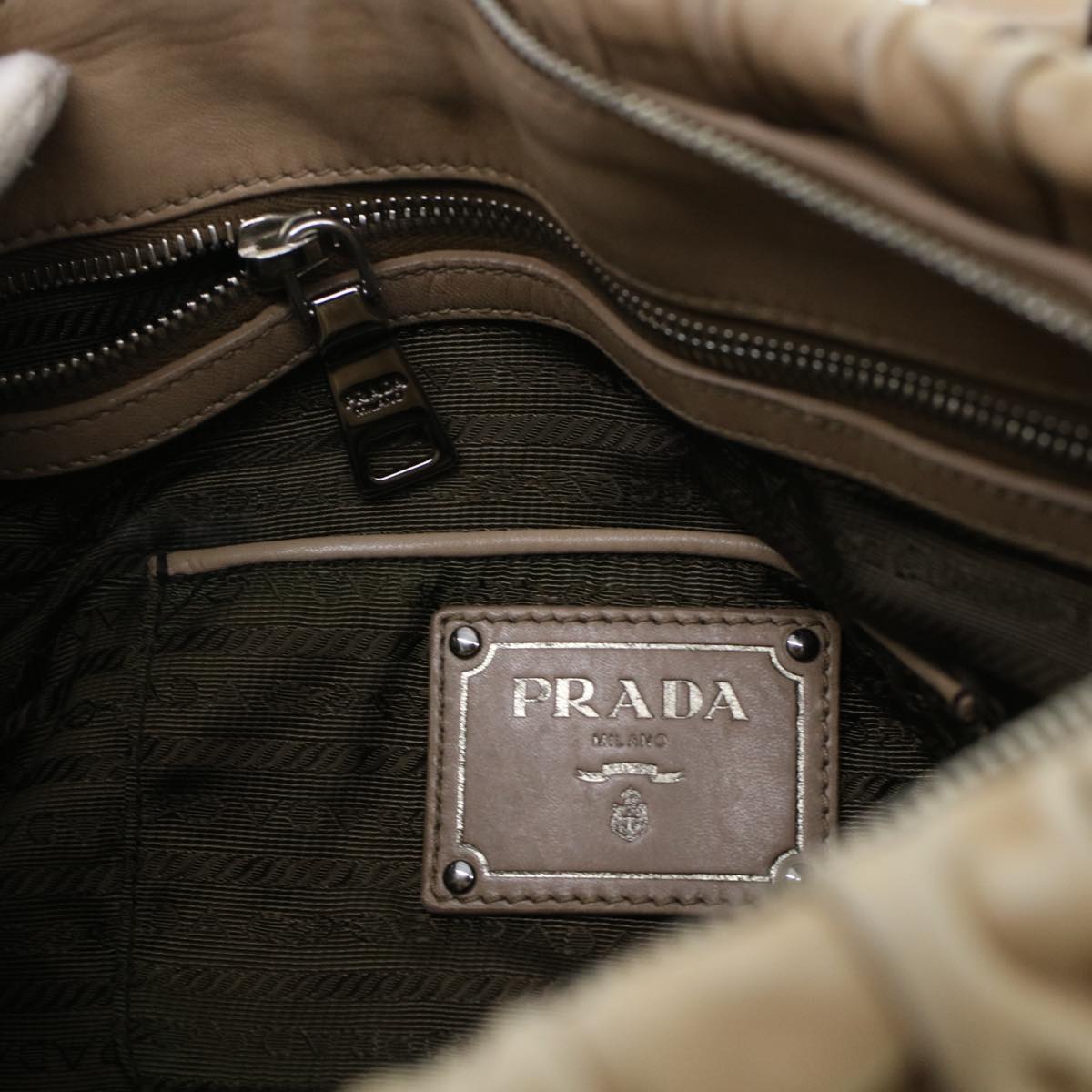PRADA Shoulder Bag Leather 2way Beige Auth am4393