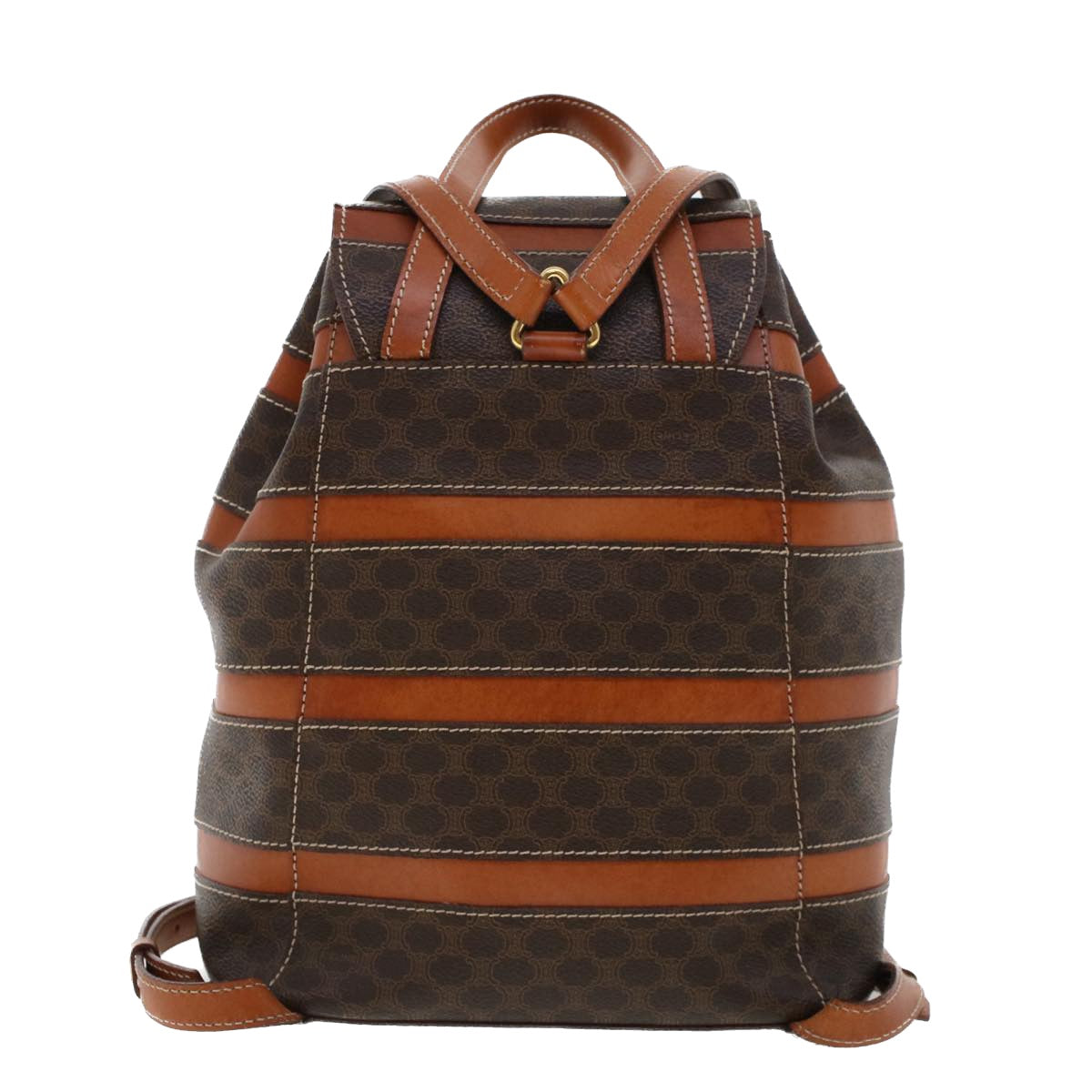 CELINE Macadam Canvas Backpack PVC Leather Brown Auth am4403