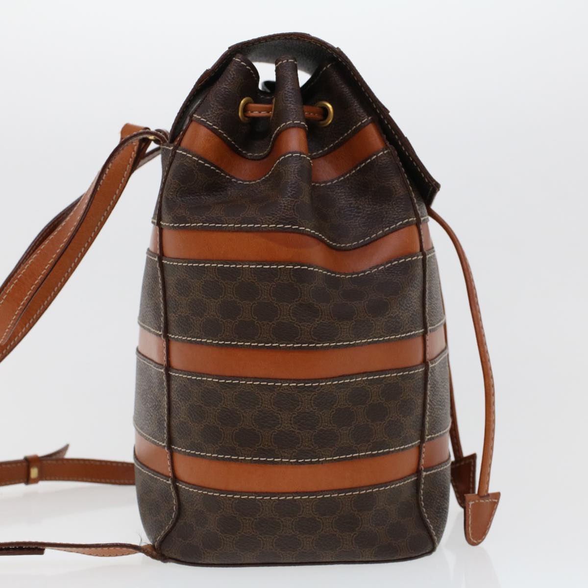 CELINE Macadam Canvas Backpack PVC Leather Brown Auth am4403