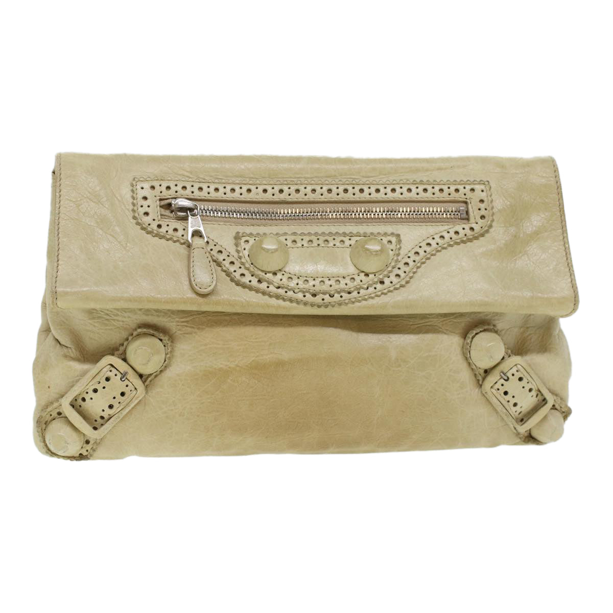 BALENCIAGA Giant Envelope Clutch Bag Leather Beige 204534 Auth am4411