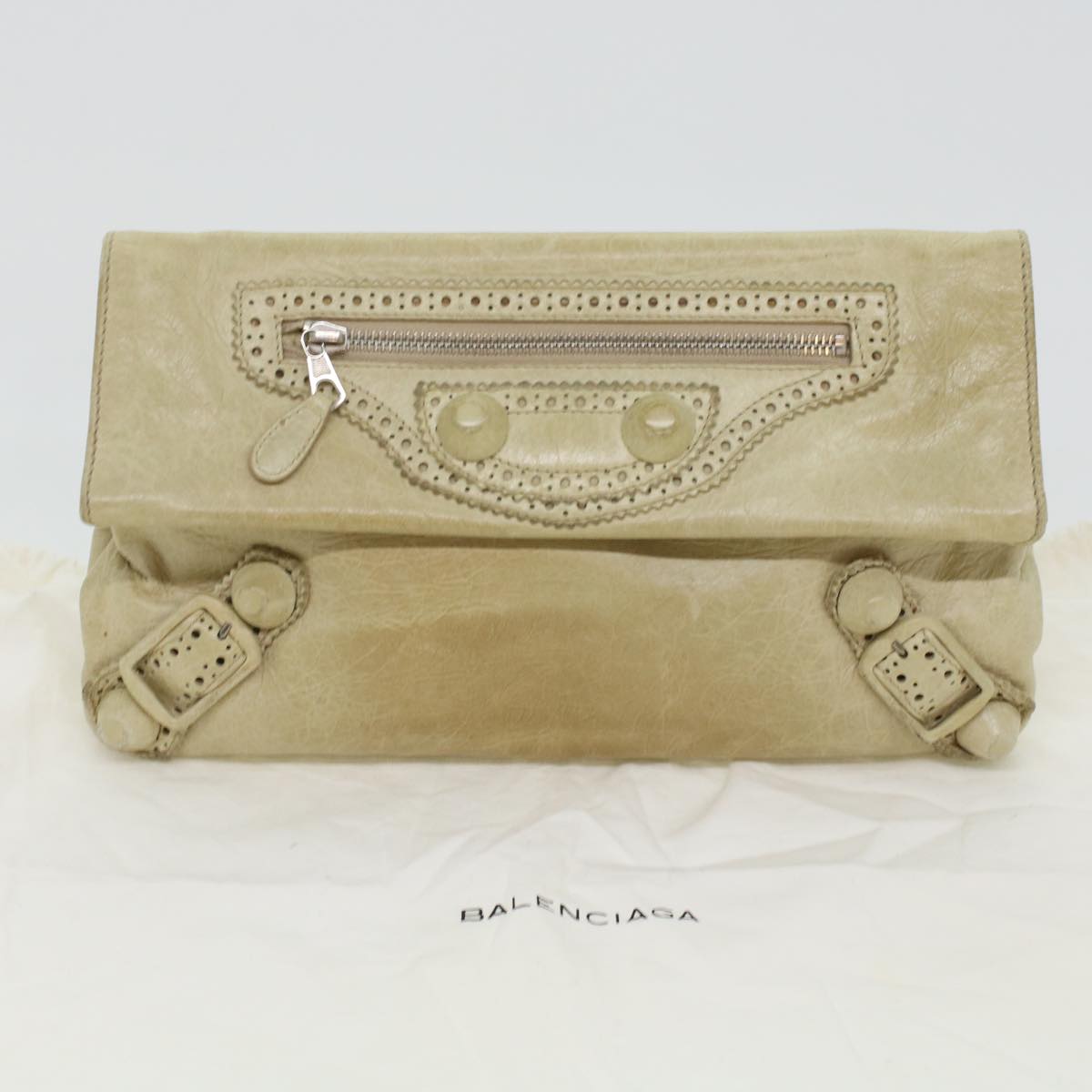 BALENCIAGA Giant Envelope Clutch Bag Leather Beige 204534 Auth am4411