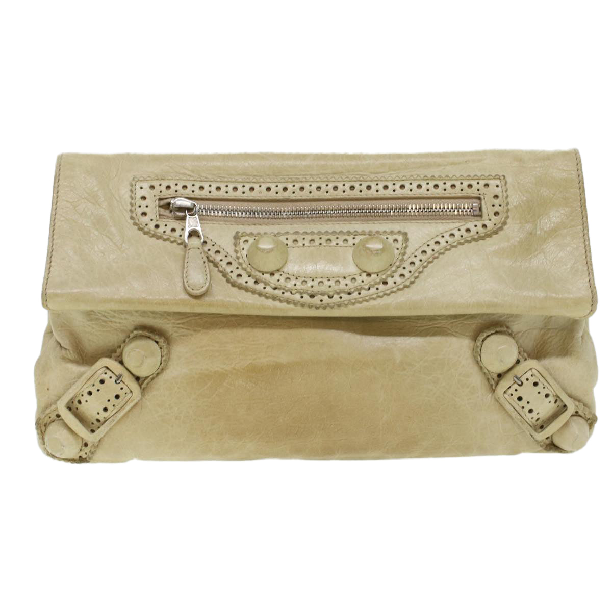 BALENCIAGA Giant Envelope Clutch Bag Leather Beige 204534 Auth am4411