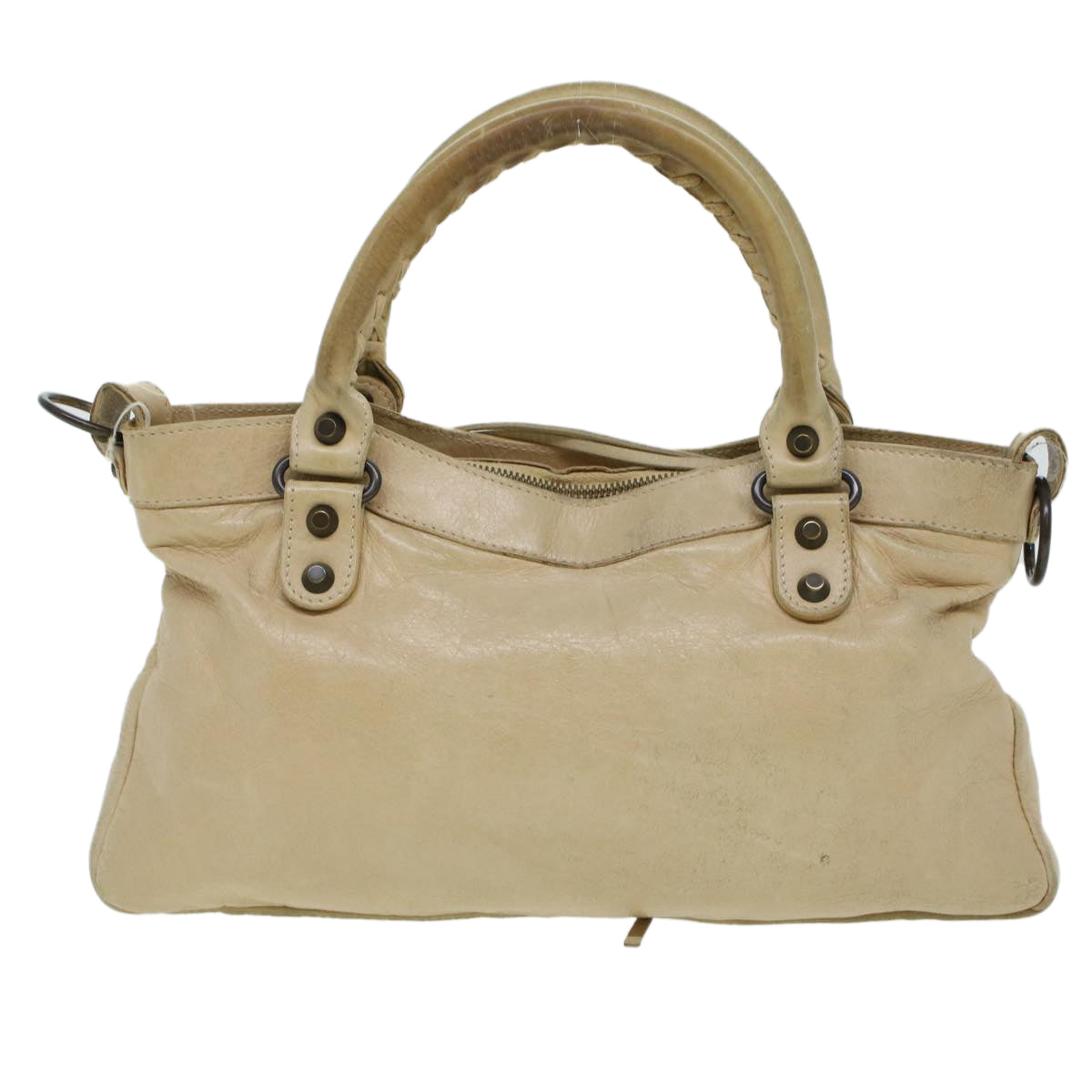 BALENCIAGA The First Hand Bag Leather 2way Beige 103208 Auth am4419