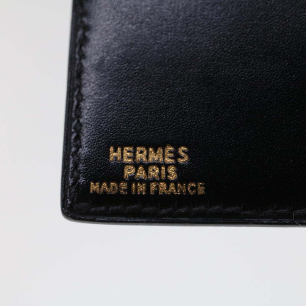 HERMES Wallet Leather Black Auth am4451
