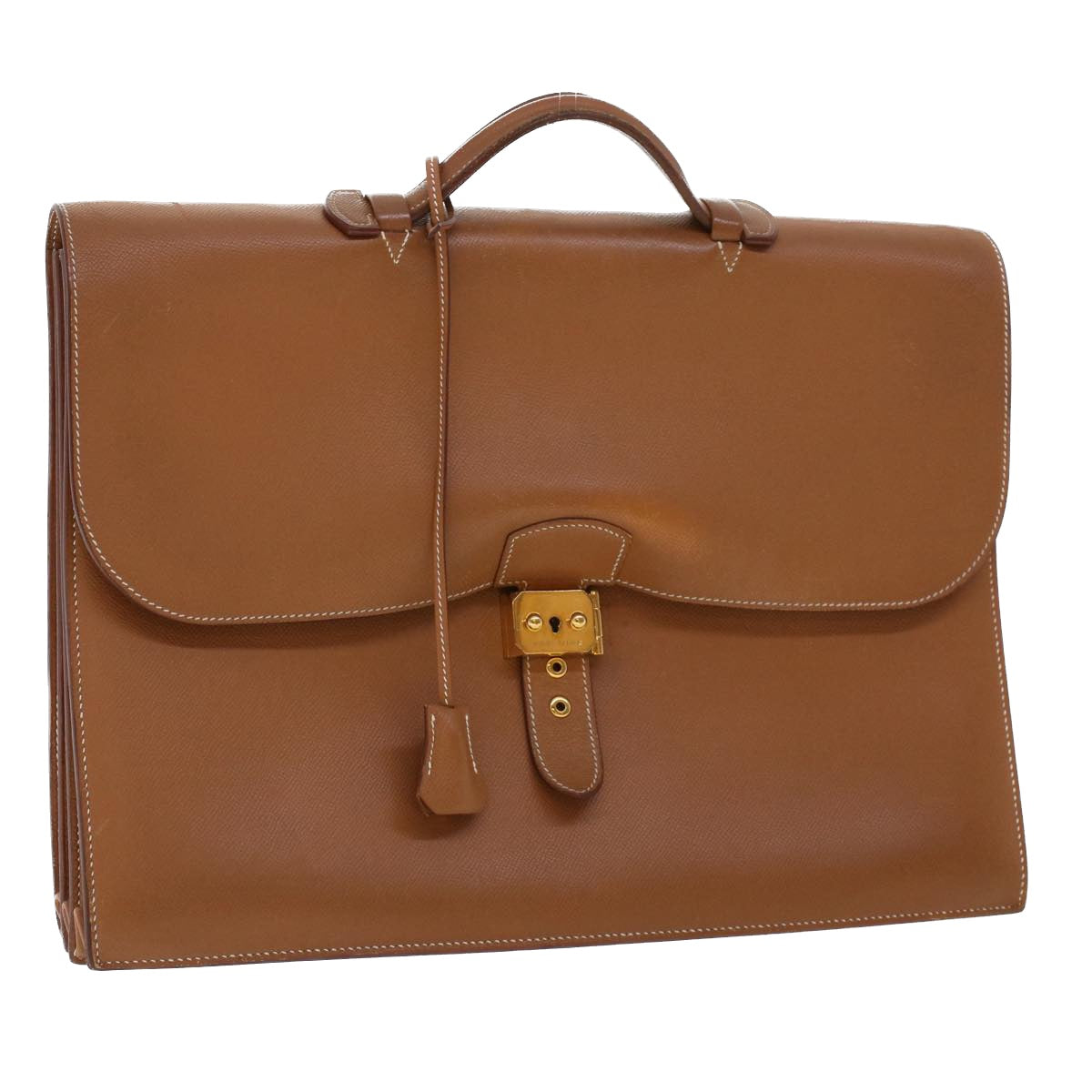HERMES Sac Adepeche Business Bag Leather Brown Auth am4465