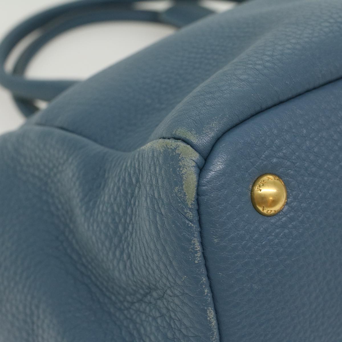 PRADA Hand Bag Leather 2way Shoulder Bag Blue Auth am4466