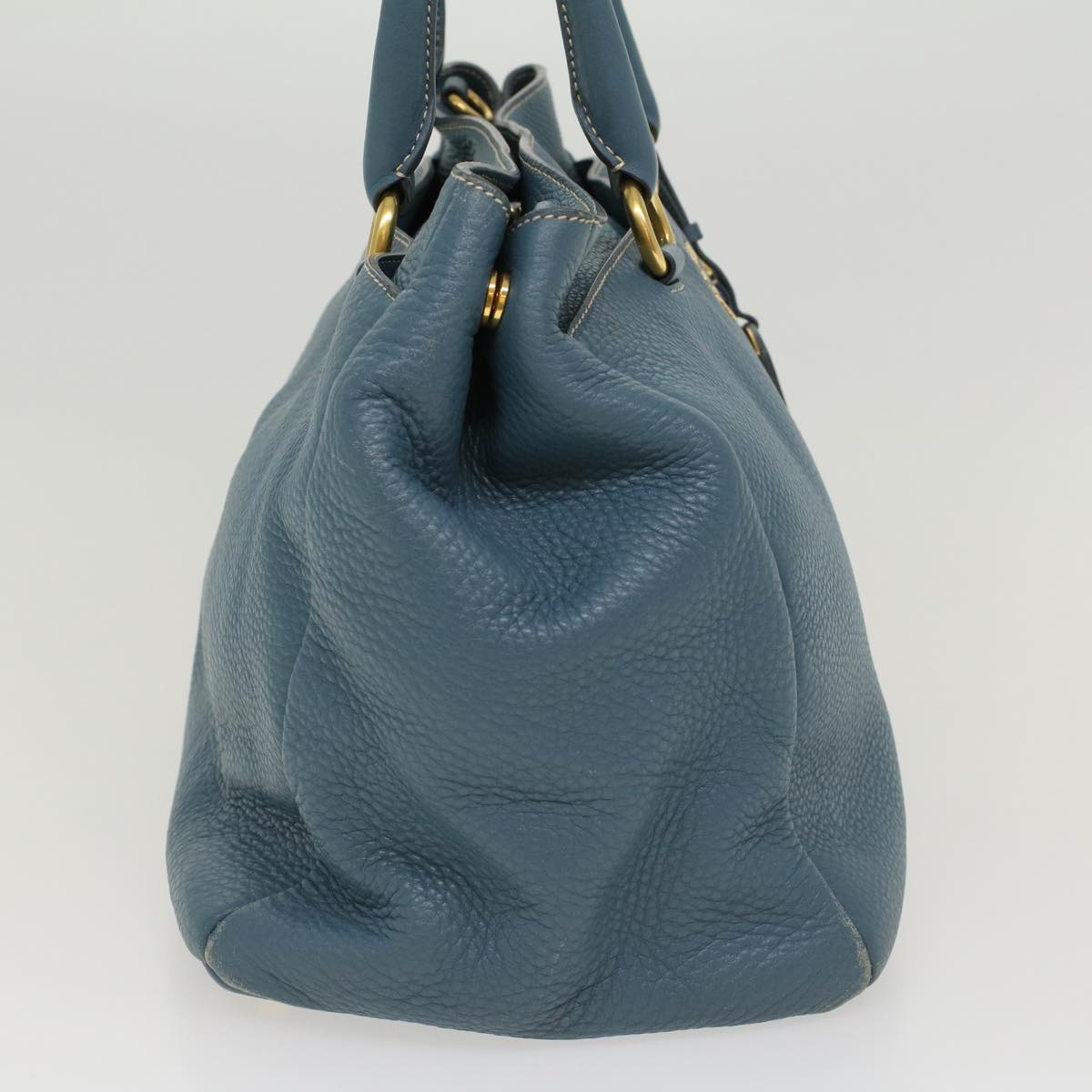 PRADA Hand Bag Leather 2way Shoulder Bag Blue Auth am4466