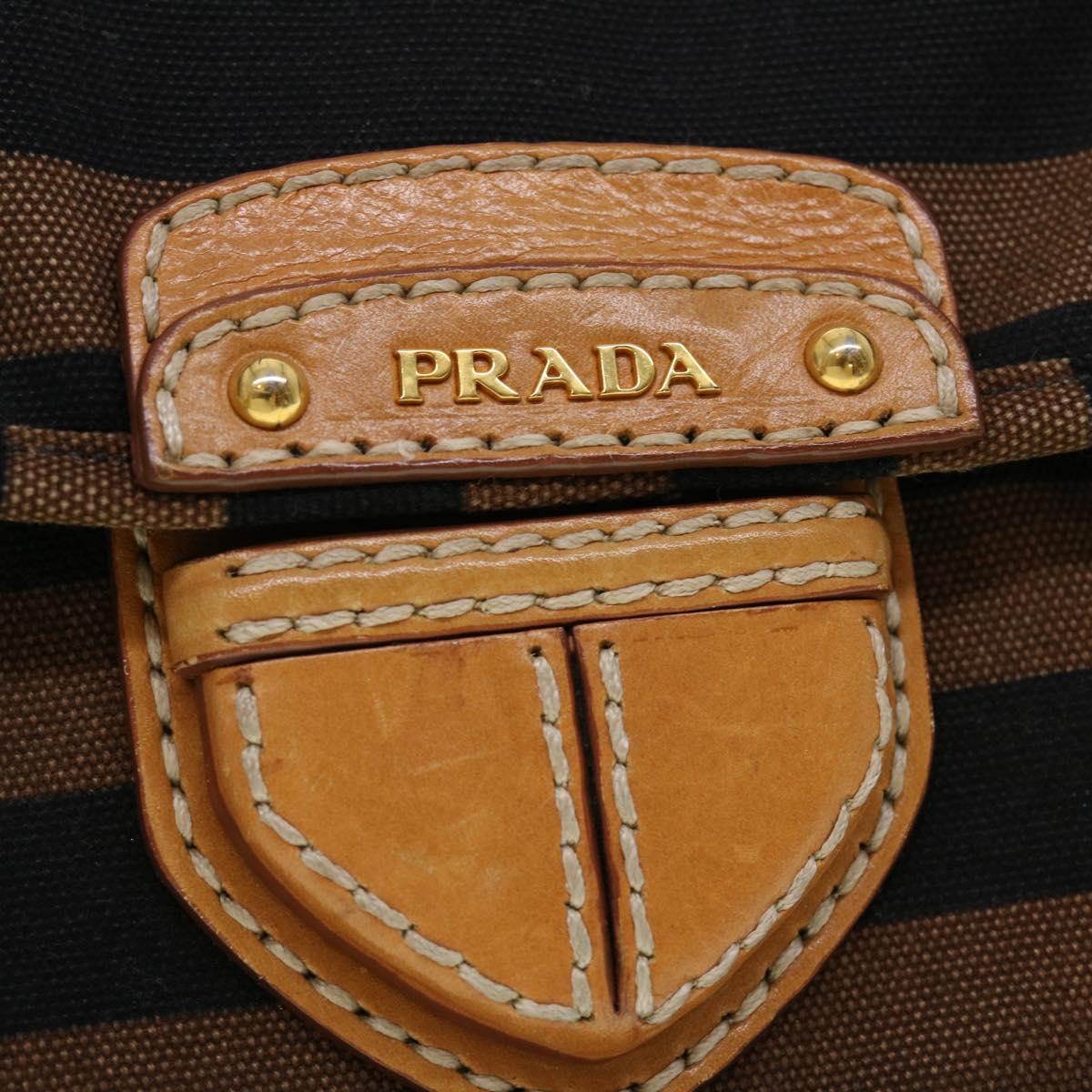 PRADA Shoulder Bag Canvas Brown Black Auth am4490