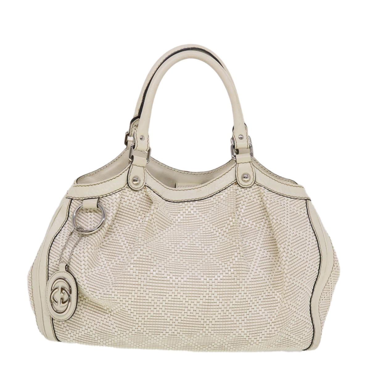 GUCCI Diamante GG Canvas Hand Bag Leather White 211944 Auth am4493