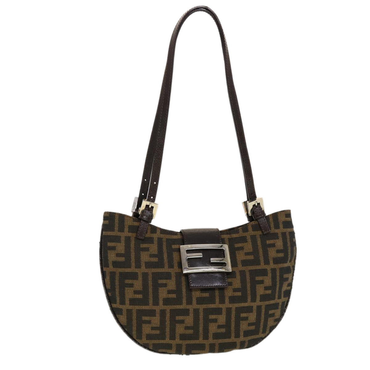 FENDI Zucca Canvas Mamma Baguette Shoulder Bag Nylon Brown Black Auth am4494