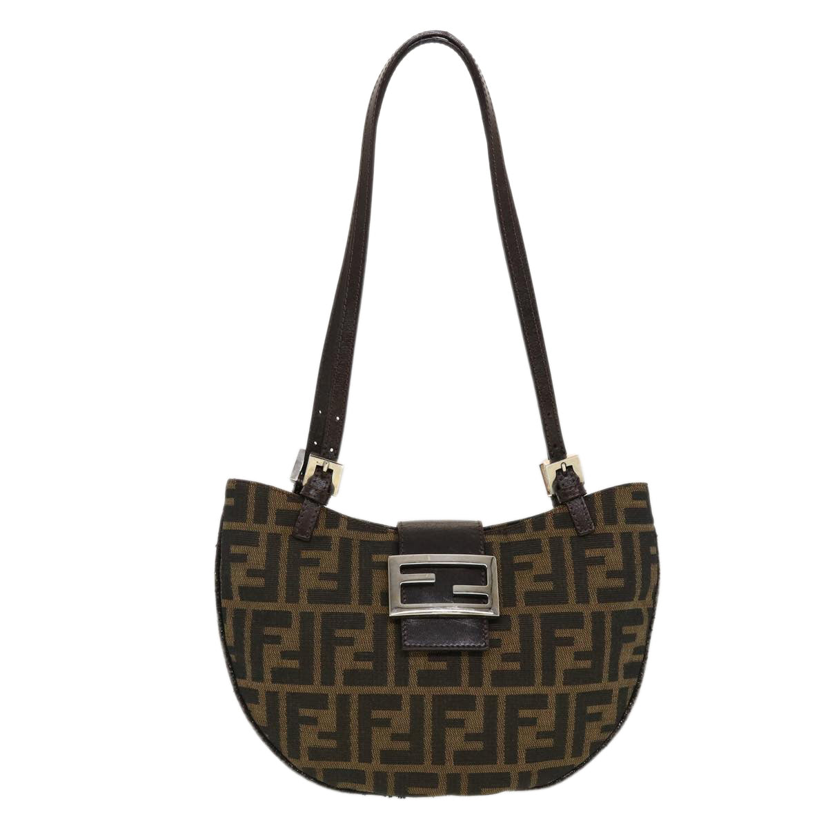 FENDI Zucca Canvas Mamma Baguette Shoulder Bag Nylon Brown Black Auth am4494