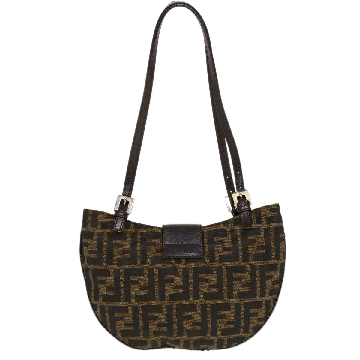 FENDI Zucca Canvas Mamma Baguette Shoulder Bag Nylon Brown Black Auth am4494 - 0