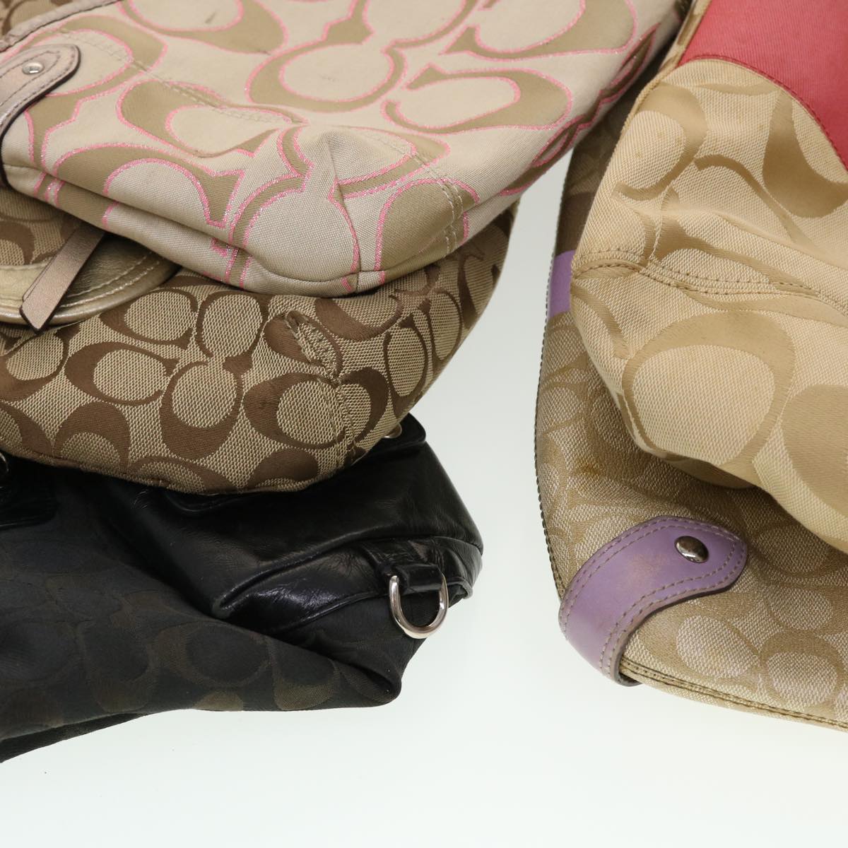 Coach Signature Canvas Shoulder Bag 5Set Beige Black Pink Auth am4510