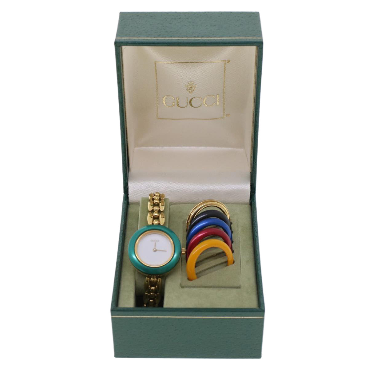 GUCCI Bezel 6 Metallic Color Watch Gold Green Red Auth am4518