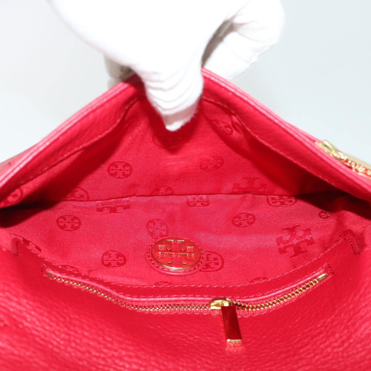 TORY BURCH Chain Shoulder Bag Leather Red HSP037 Auth am4539