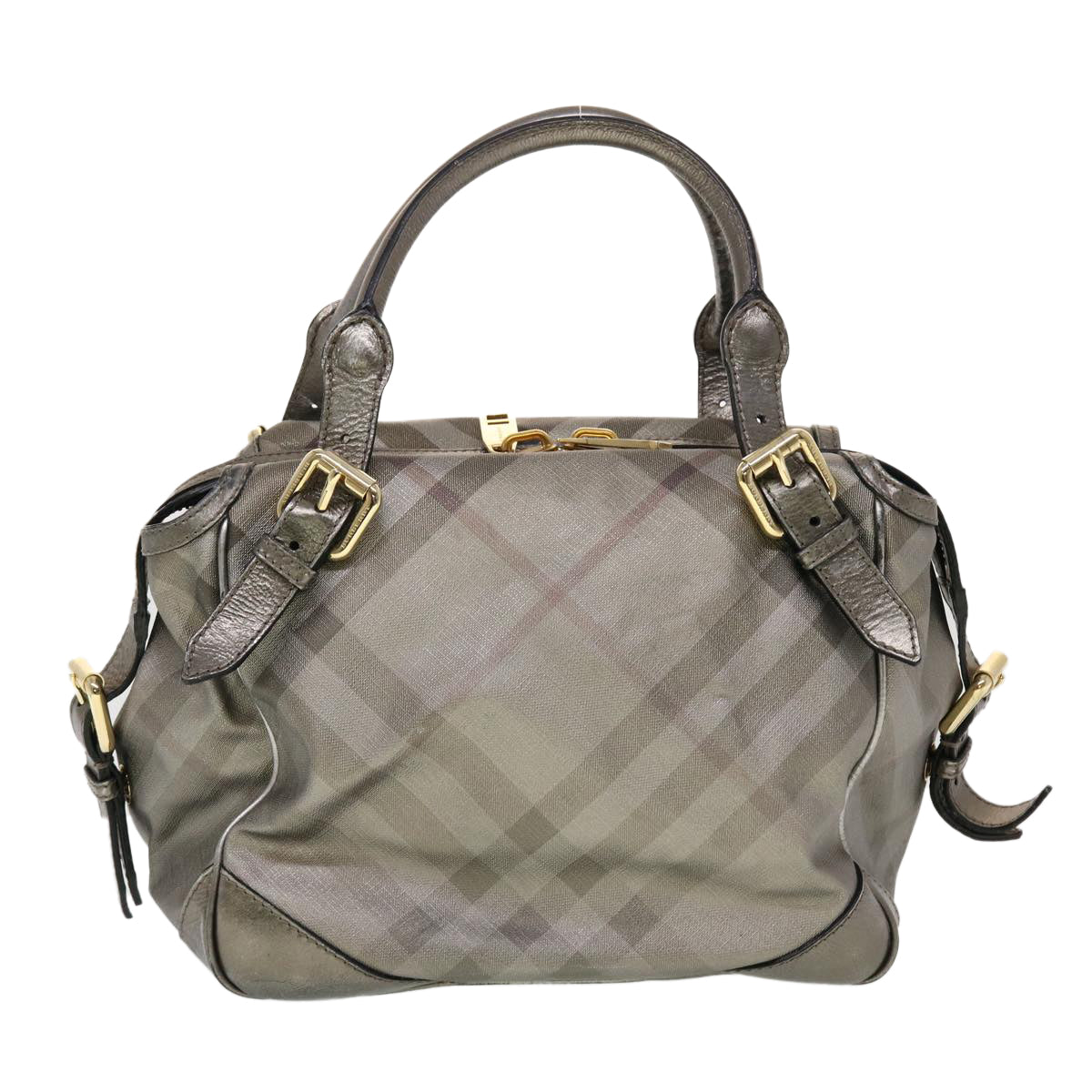 BURBERRY Nova Check Shoulder Bag Leather Silver Auth am4544