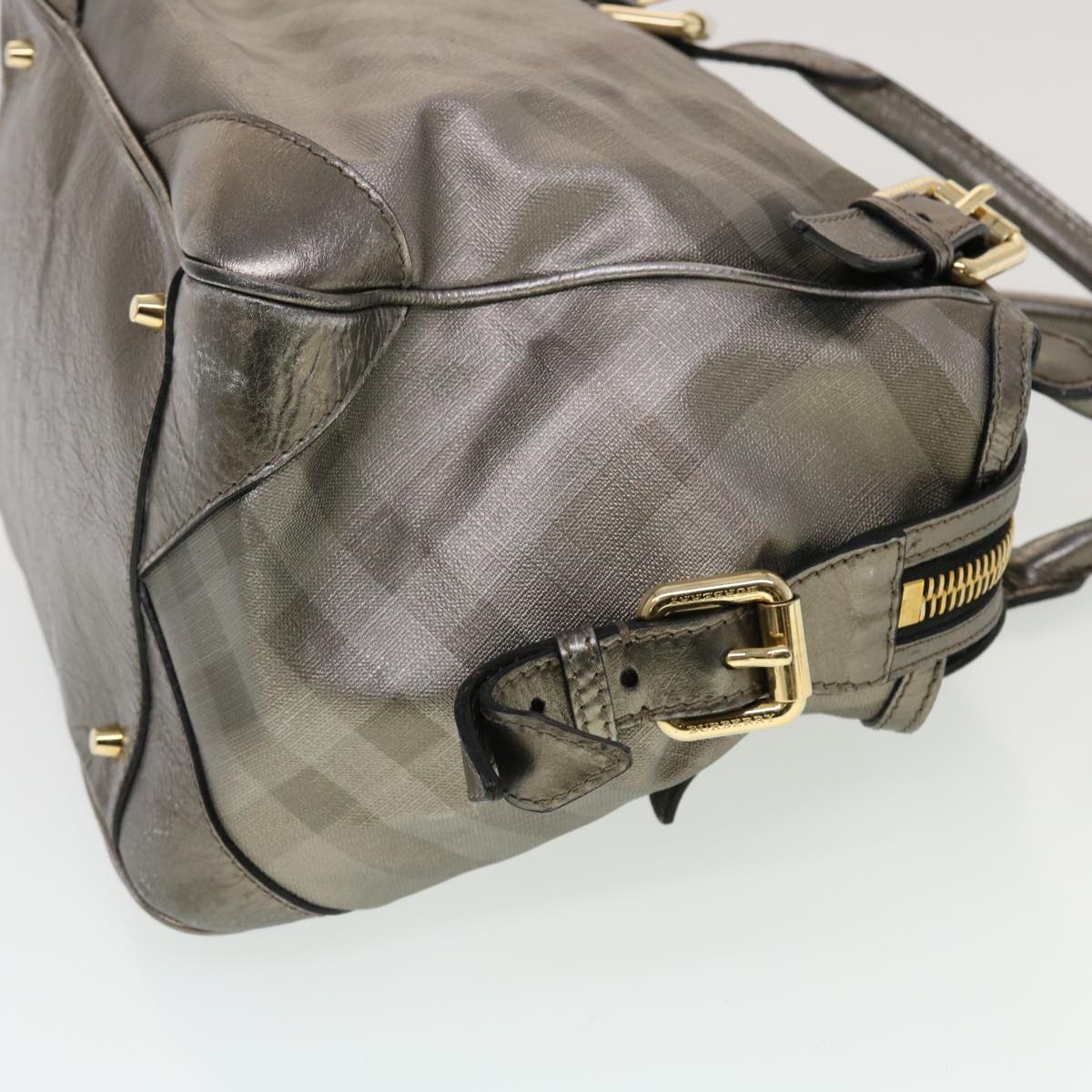 BURBERRY Nova Check Shoulder Bag Leather Silver Auth am4544