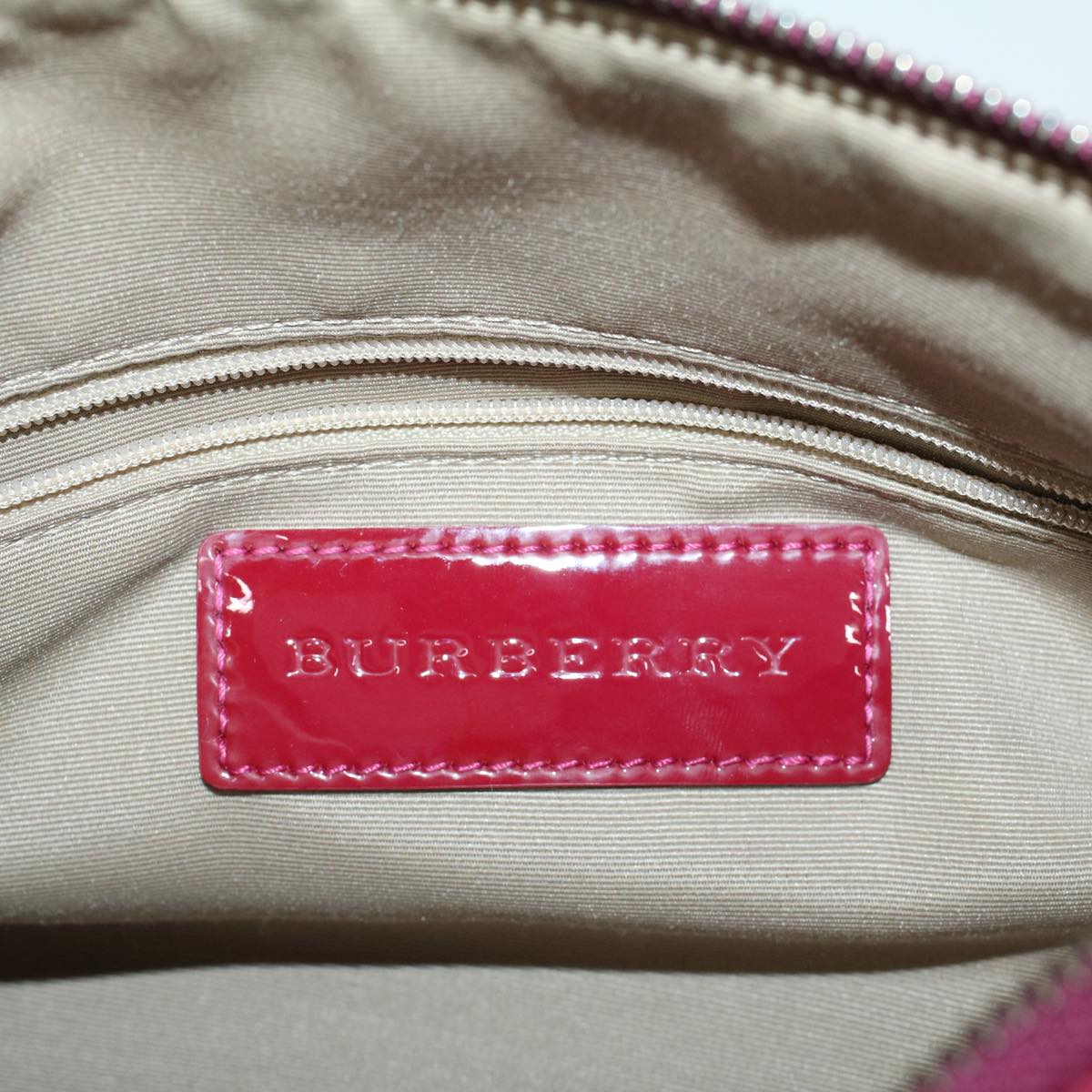 BURBERRY Nova Check Boston Bag PVC Leather Beige Auth am4567