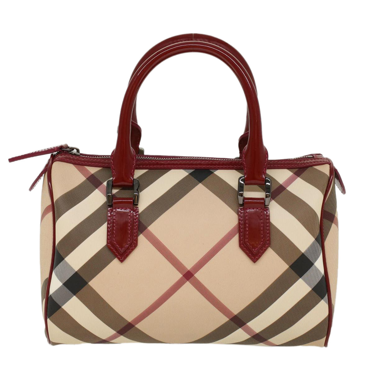 BURBERRY Nova Check Boston Bag PVC Leather Beige Auth am4567