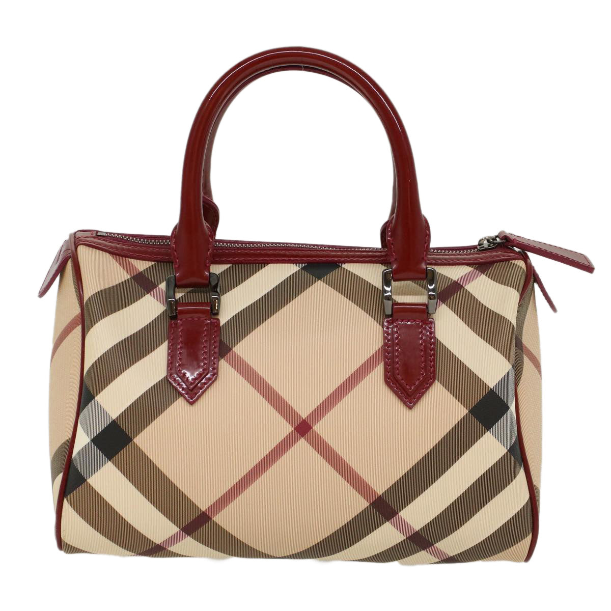 BURBERRY Nova Check Boston Bag PVC Leather Beige Auth am4567 - 0