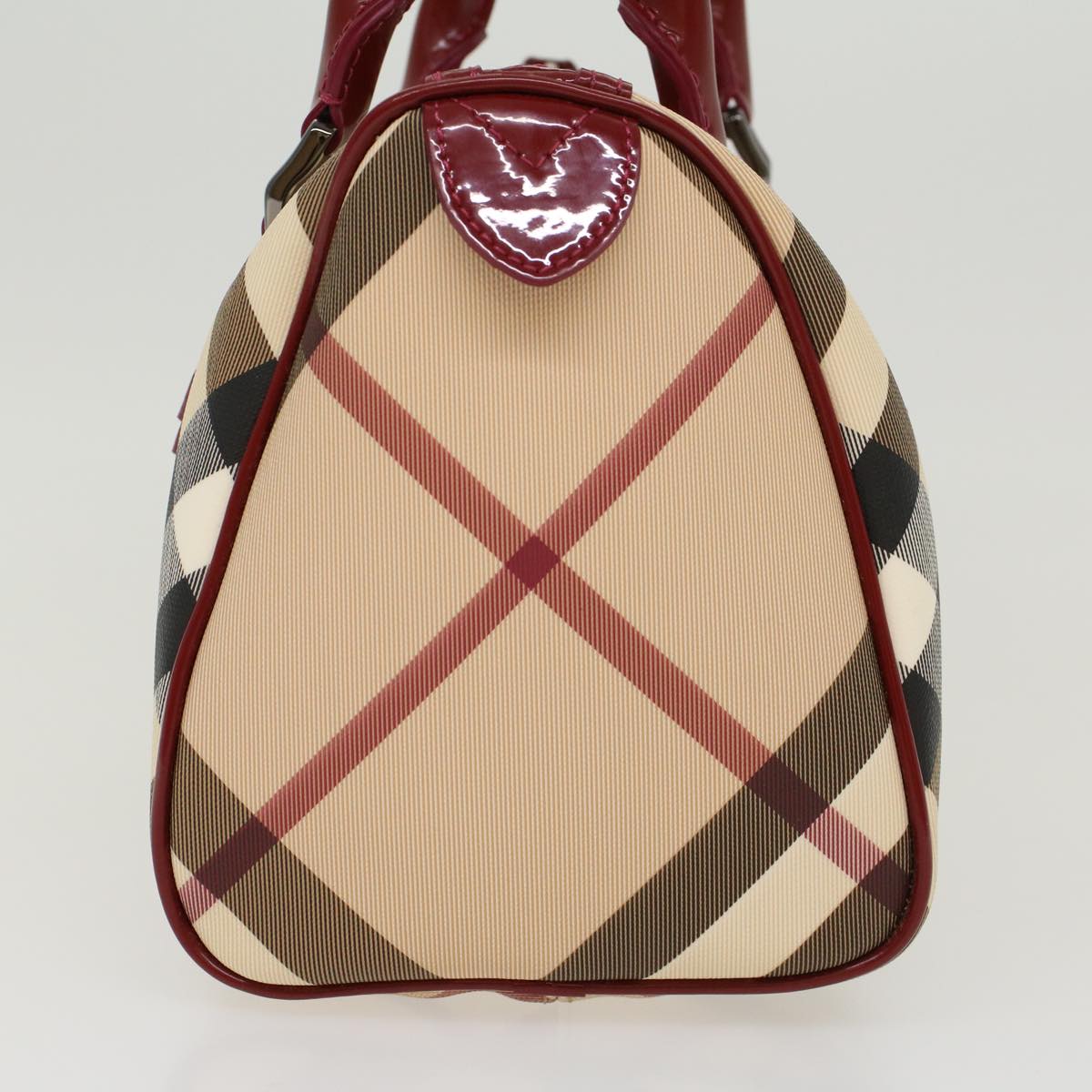 BURBERRY Nova Check Boston Bag PVC Leather Beige Auth am4567