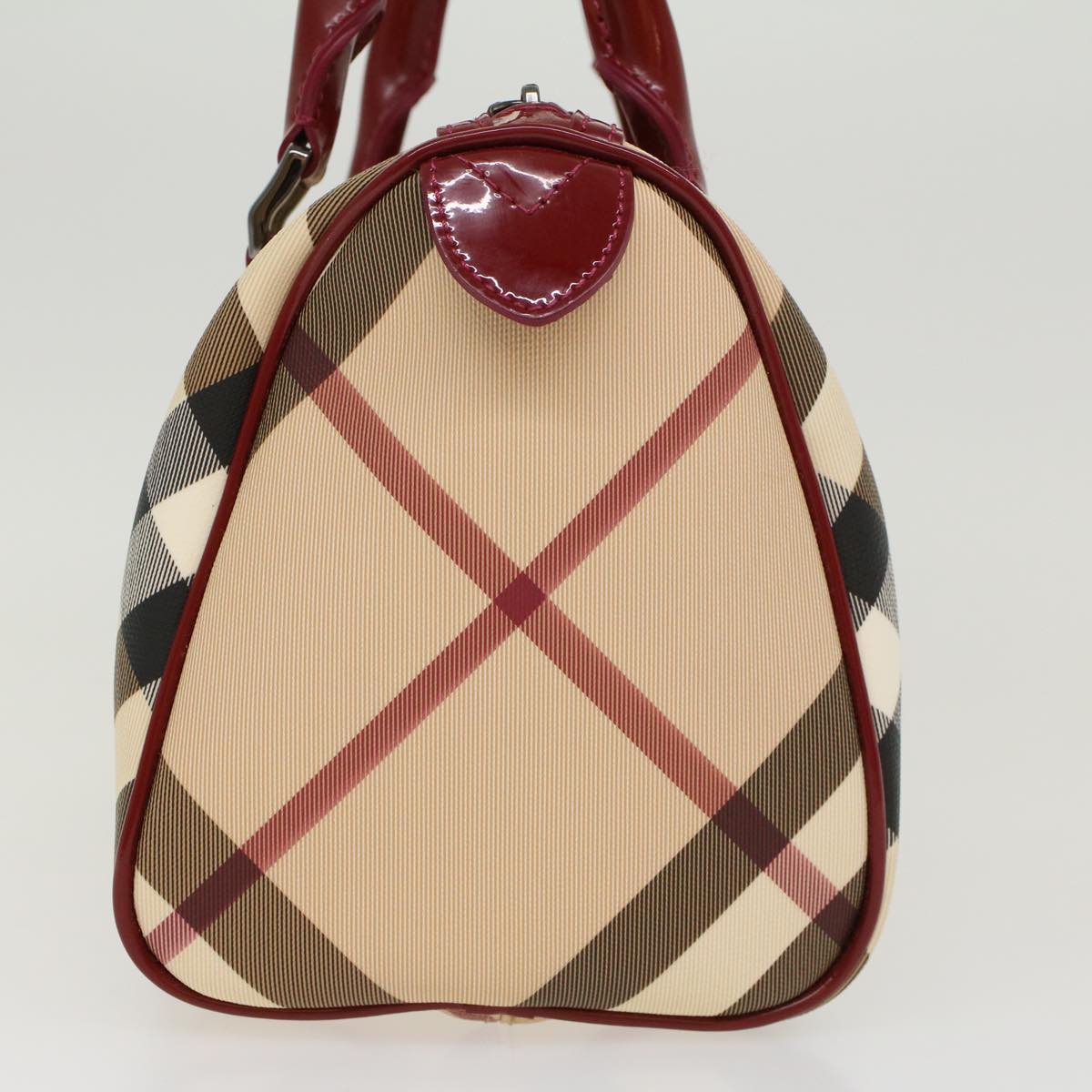 BURBERRY Nova Check Boston Bag PVC Leather Beige Auth am4567