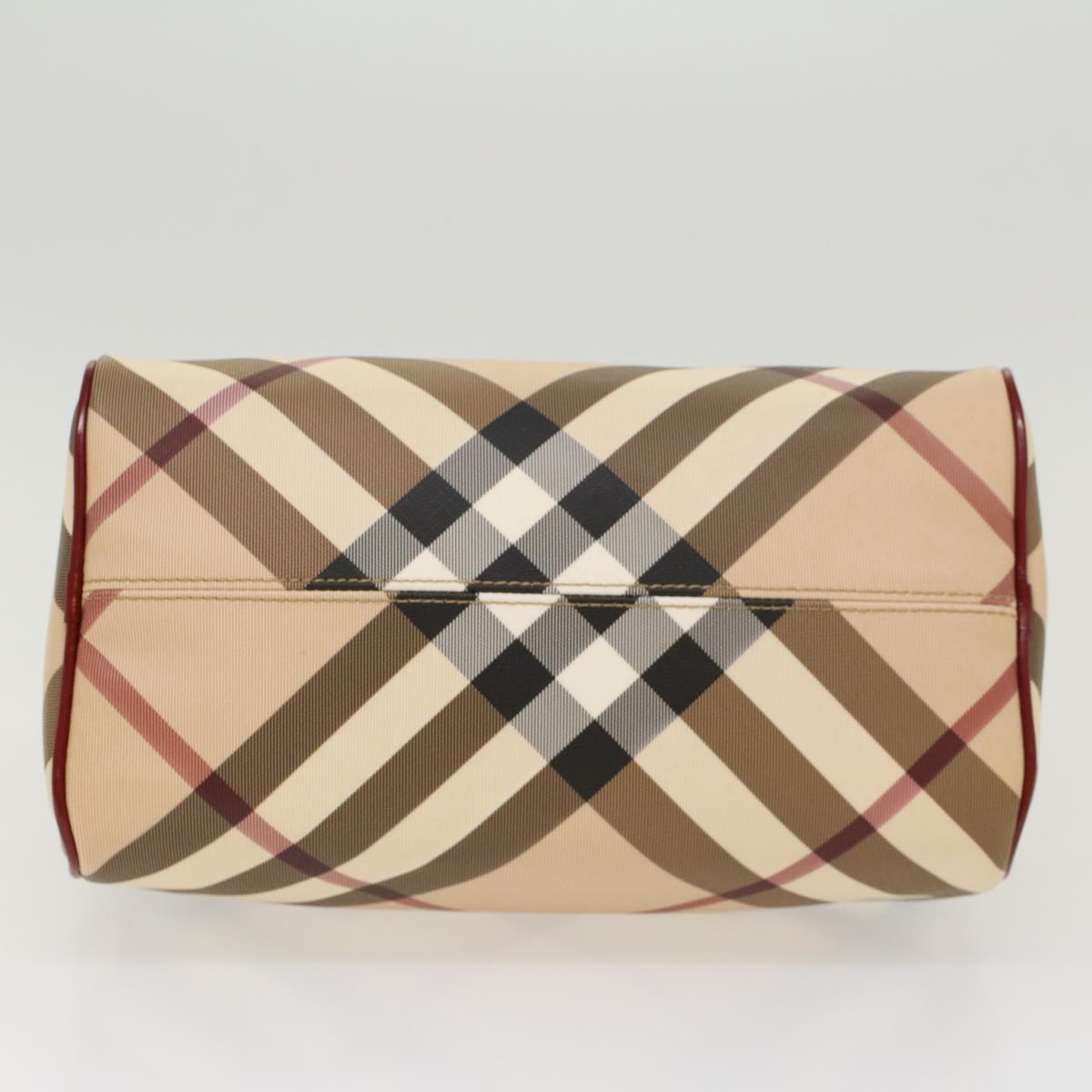 BURBERRY Nova Check Boston Bag PVC Leather Beige Auth am4567