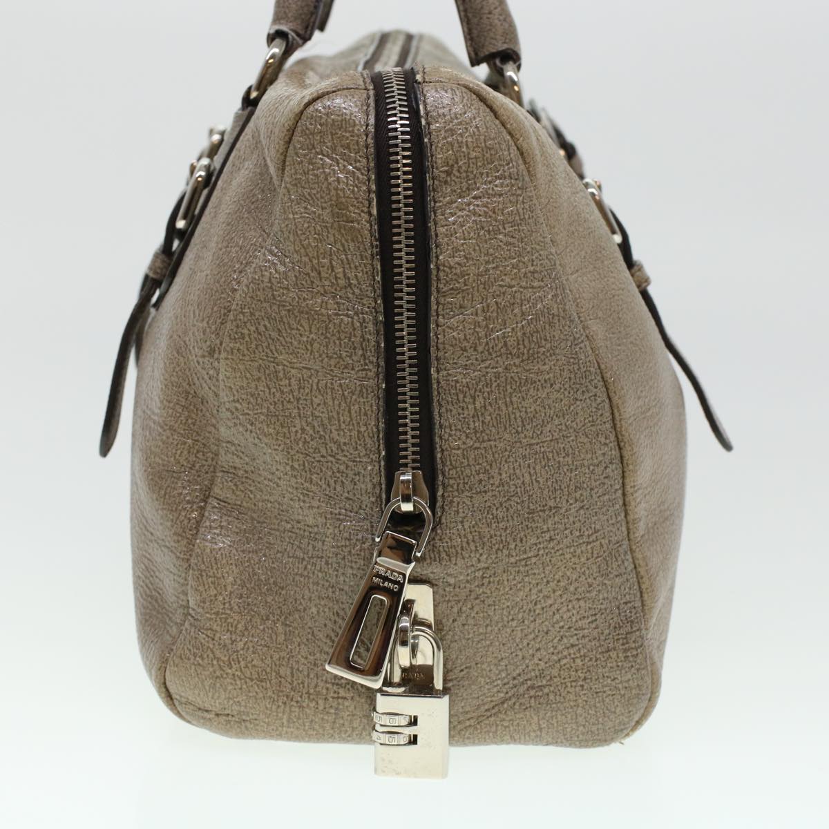 PRADA Hand Bag Leather Gray Auth am4570