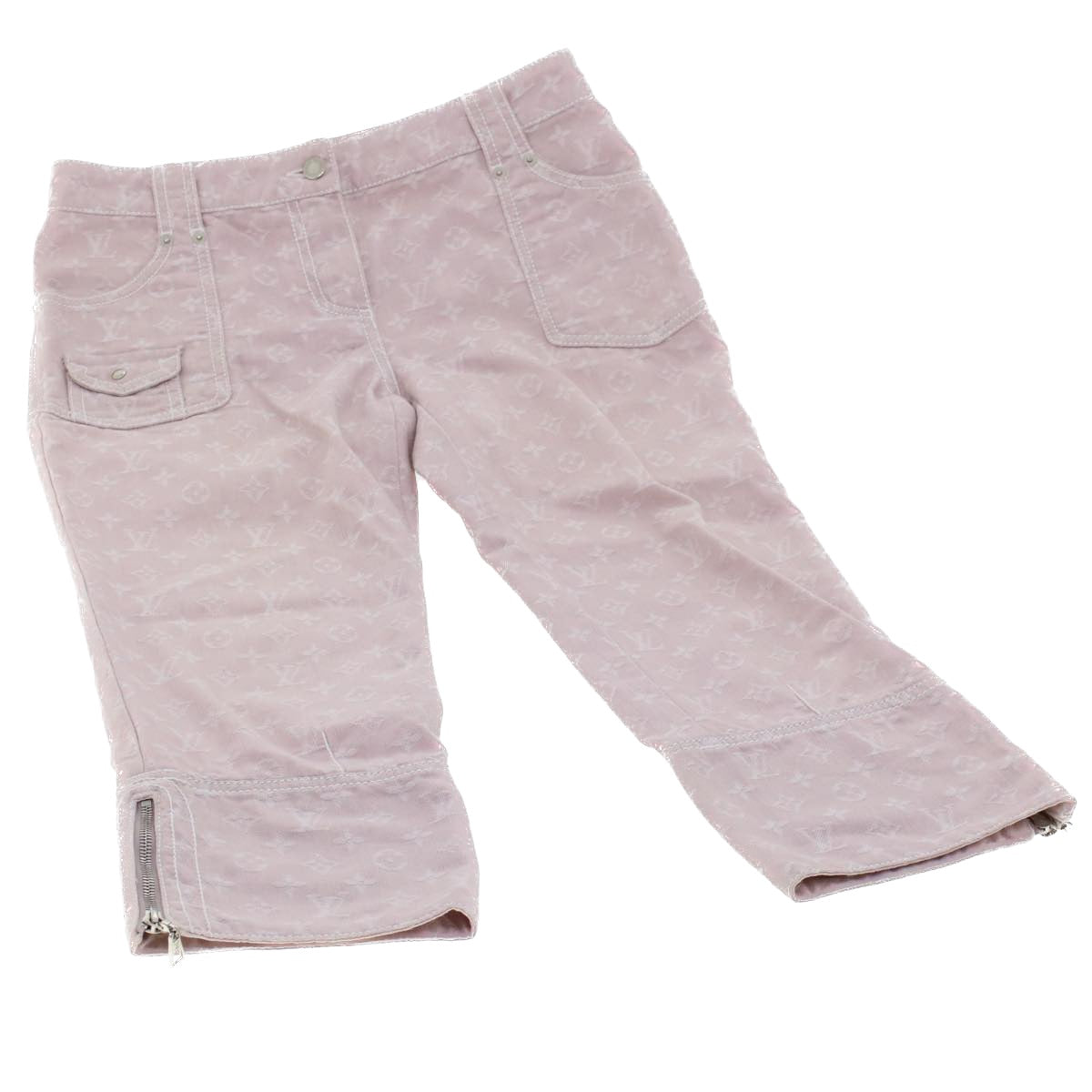 LOUIS VUITTON Monogram Denim Capri Pants 38 Pink LV Auth am4578