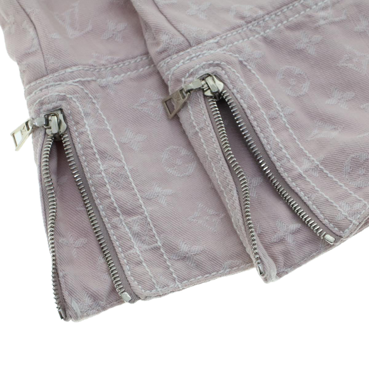 LOUIS VUITTON Monogram Denim Capri Pants 38 Pink LV Auth am4578