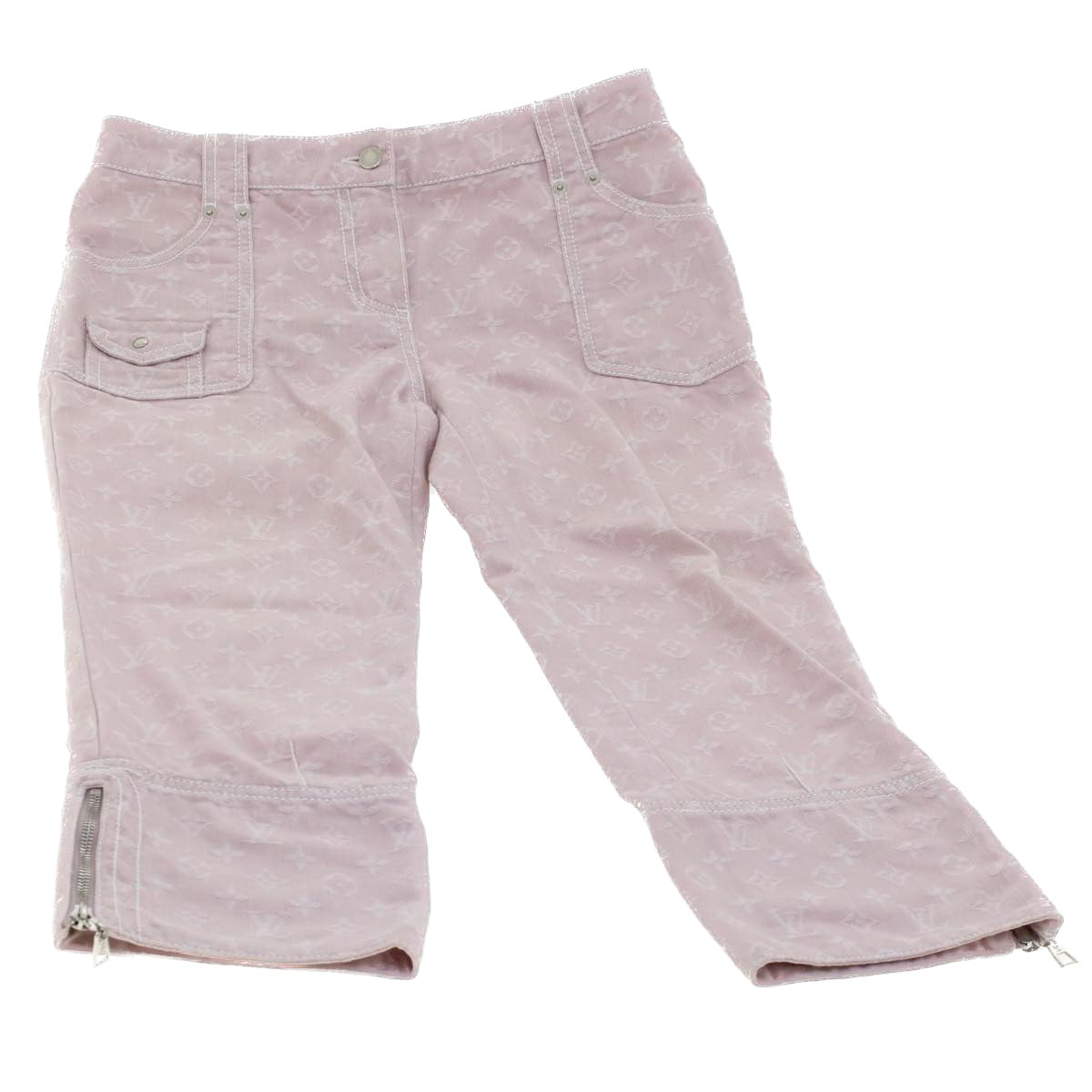 LOUIS VUITTON Monogram Denim Capri Pants 38 Pink LV Auth am4578