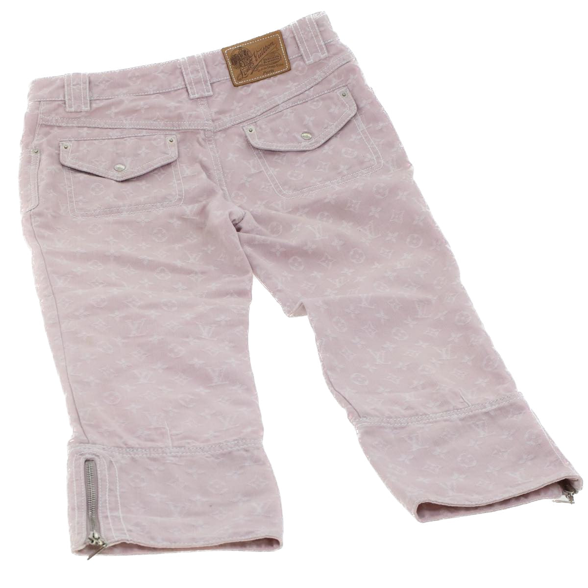 LOUIS VUITTON Monogram Denim Capri Pants 38 Pink LV Auth am4578 - 0