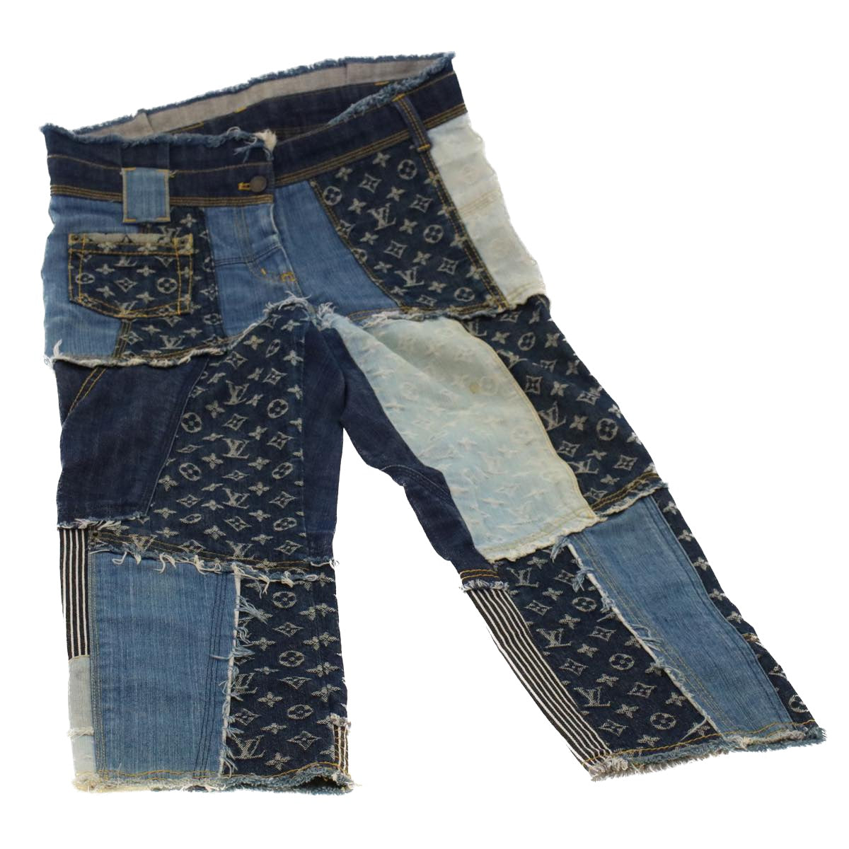 LOUIS VUITTON Monogram Denim Capri Pants 38 Navy LV Auth am4579