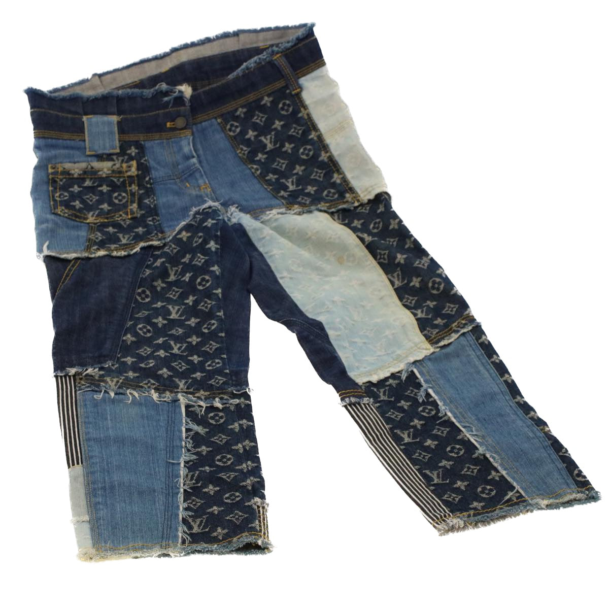 LOUIS VUITTON Monogram Denim Capri Pants 38 Navy LV Auth am4579 - 0