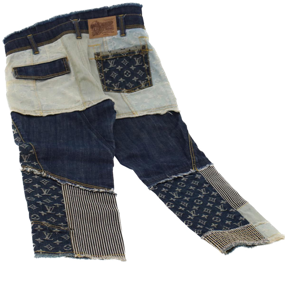 LOUIS VUITTON Monogram Denim Capri Pants 38 Navy LV Auth am4579